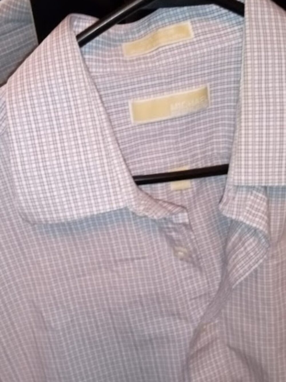 michael kors striped 100% cotton long sleeve gray/white 17.5 shirt - Picture 4 of 4